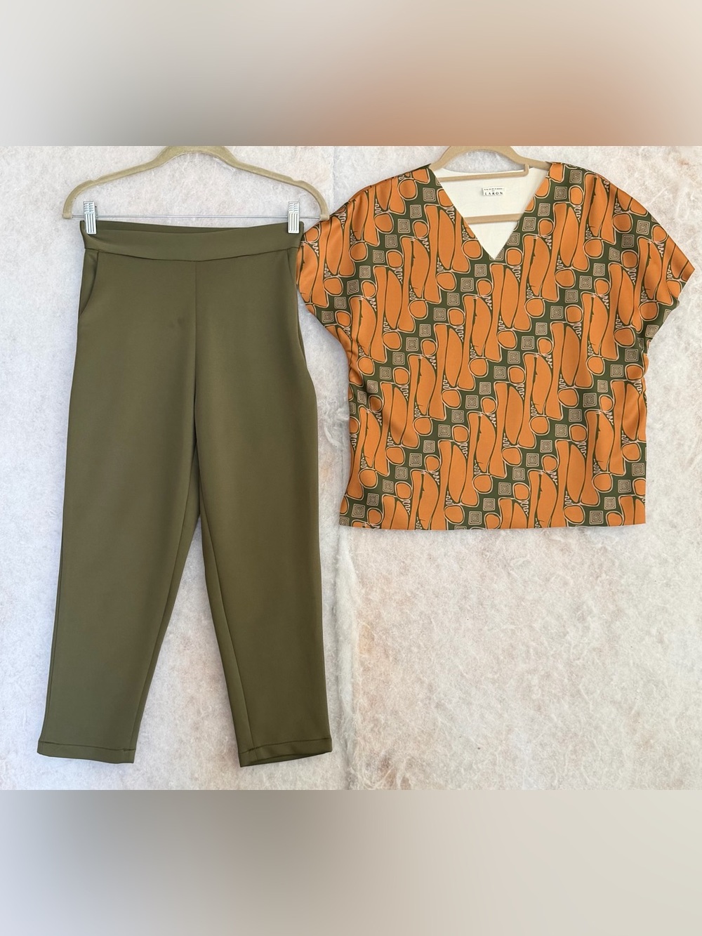 RALYNE Indonesian Batik set Olive Green Ponte Ankle Pants (SKU825)
